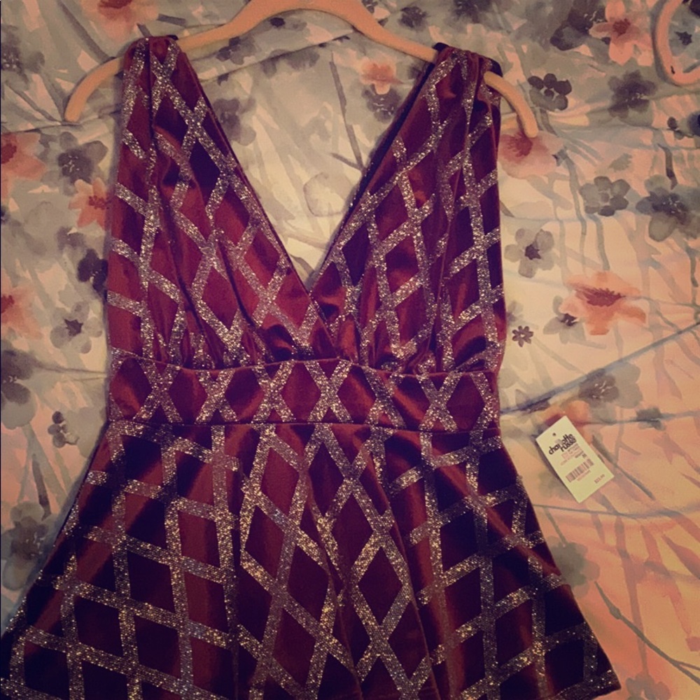 Burgundy velvet silver sparkle peplum top